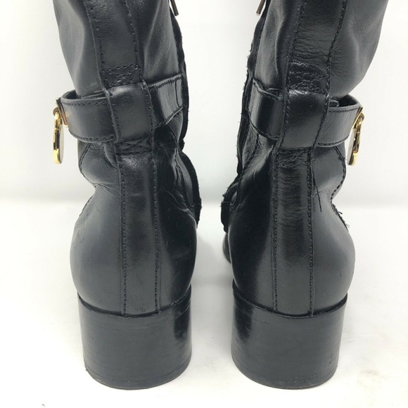 Michael Kors Black Leather Hamilton MK Charm Boots - Picture 5 of 7